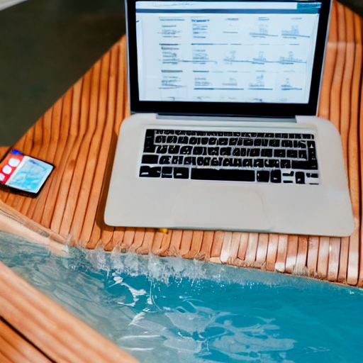 working from home at a pool